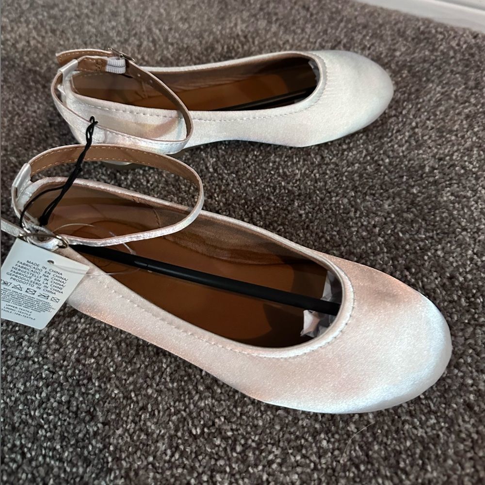 White Satin Flats Girls Size 12